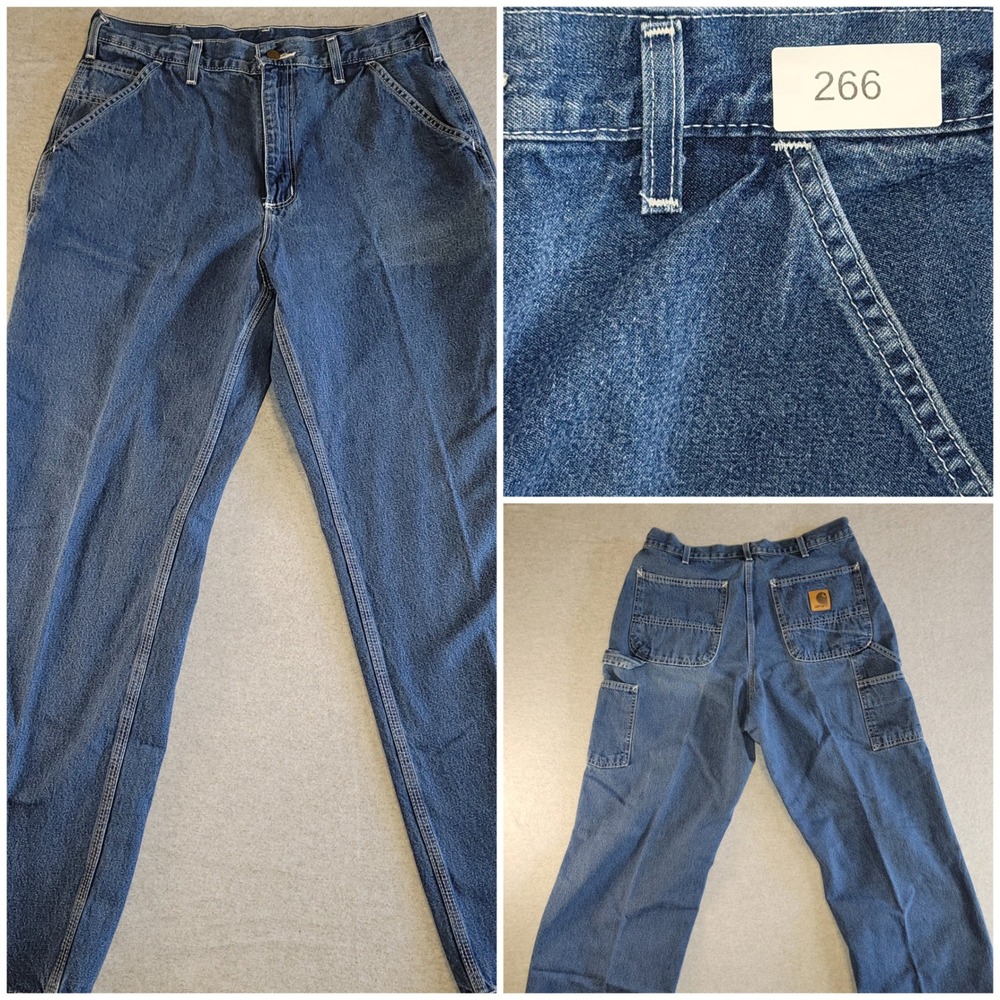 Carhartt Mens Carpenter Jeans Blue Denim Work Pants 34x32 Straight Leg B11 DST